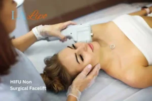 Woman having Hi-Fu to reduce wrinkles Romford.