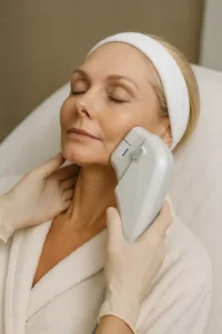 Woman receiving HIFU non surgical facelift treatment Romford