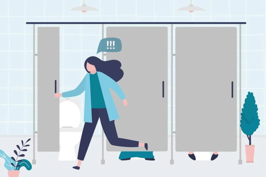 graphic of Urine incontinence Romford woman running to the toilet.